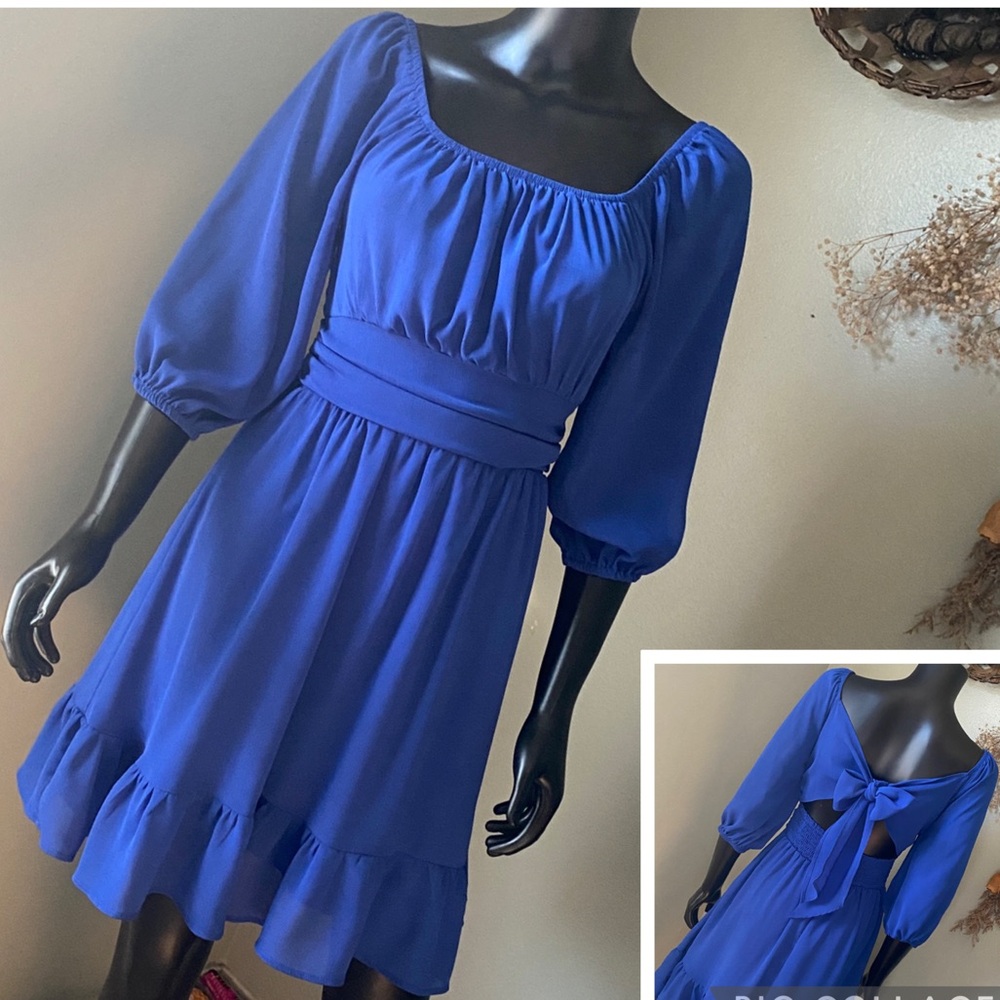 DOKOTOO Chic Royal Blue Long Sleeve Dress